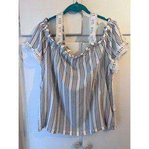 Vince Camuto Strappy Halter Blouse, Black/White Stripe, Fringe, Size Large
